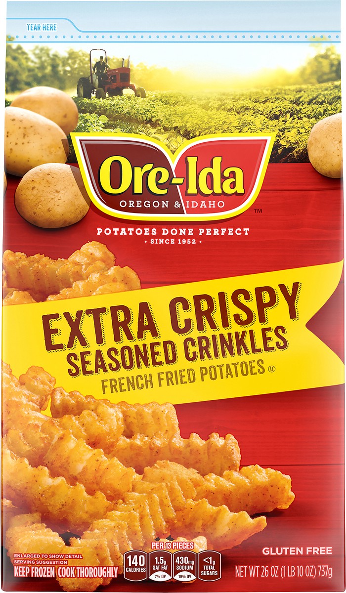 slide 7 of 9, Ore-Ida Extra Crispy Seasoned Crinkles French Fries Fried Frozen Potatoes, 26 oz Bag, 26 oz