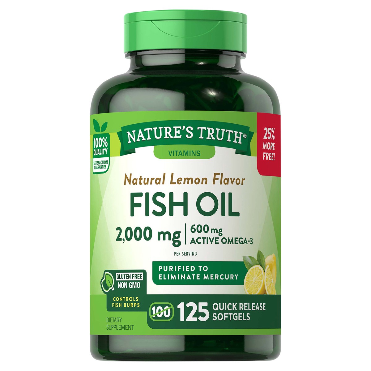 slide 1 of 4, Nature's Truth Natures Truth Fish Oil 2000Mg Lemon, 125 ct