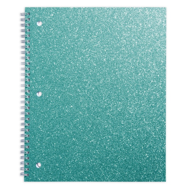 slide 1 of 1, Office Depot Brand Glitter 3-Hole-Punched Notebook, 8-1/2'' X 10-1/2'', Wide Ruled, 160 Pages (80 Sheets), Teal Glitter, 80 ct