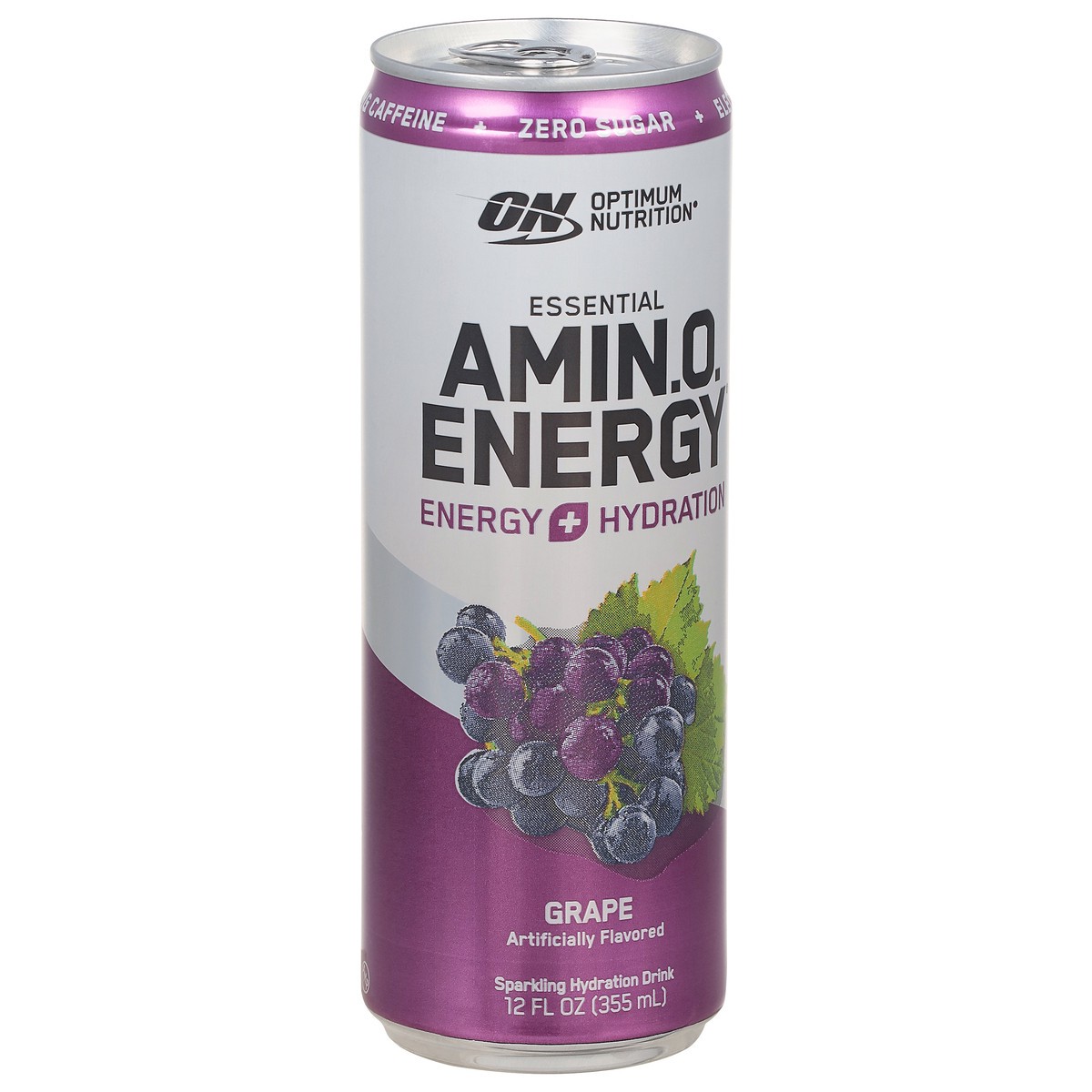 slide 4 of 9, Optimum Nutrition Amin.o. Energy + Electrolytes Sparkling Hydration Drink, Grape, 12 fl oz