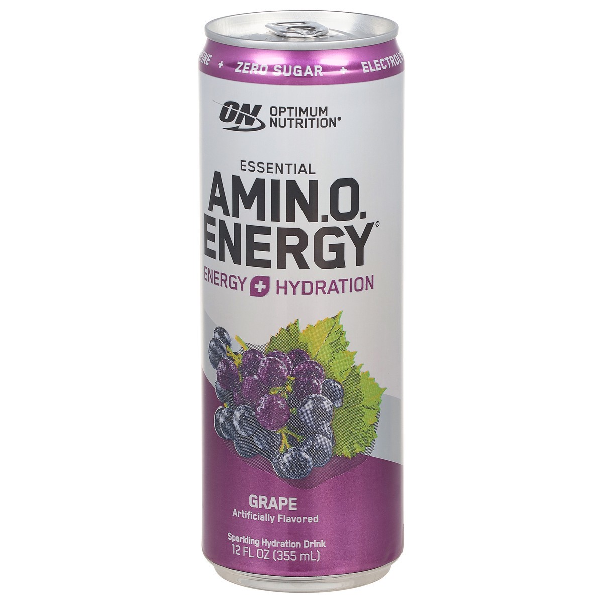 slide 3 of 9, Optimum Nutrition Amin.o. Energy + Electrolytes Sparkling Hydration Drink, Grape, 12 fl oz