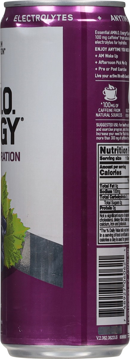 slide 6 of 9, Optimum Nutrition Amin.o. Energy + Electrolytes Sparkling Hydration Drink, Grape, 12 fl oz