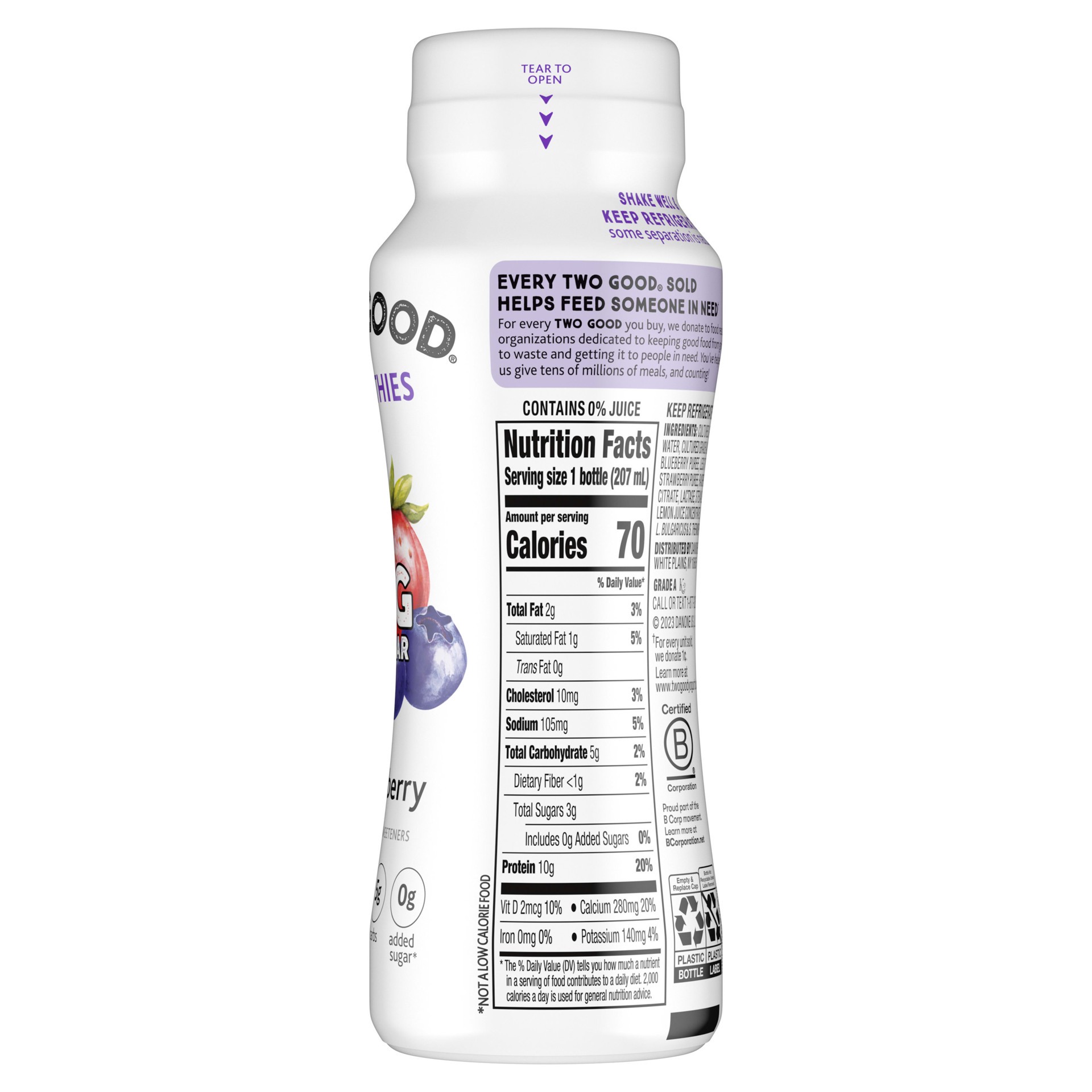 slide 5 of 5, Too Good & Co. Mixed Berry Smoothie, Yogurt-Cultured Dairy Drink, Lower Sugar, 7 FL OZ Bottle, 7 fl oz