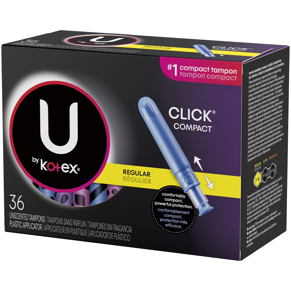 slide 3 of 3, U by Kotex Click Regular Absorbency Unscented Compact Tampons, 36 ct