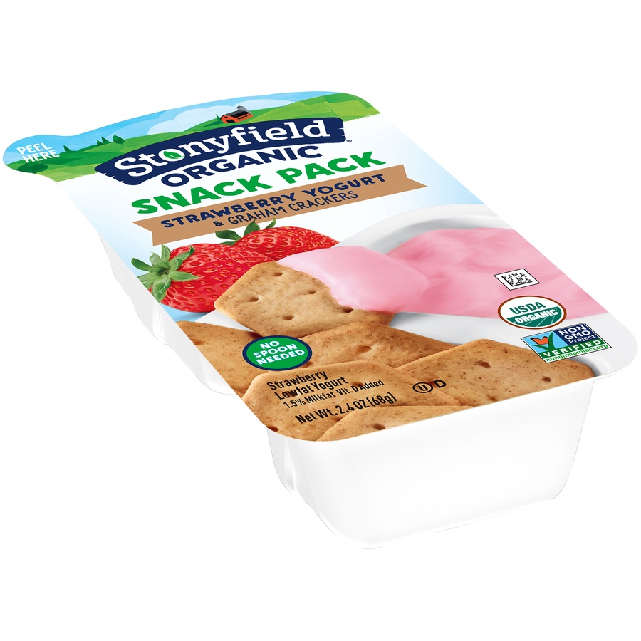 slide 2 of 8, Stonyfield Organic Strawberry Yogurt & Graham Crackers Snack Pack, 2.4 oz