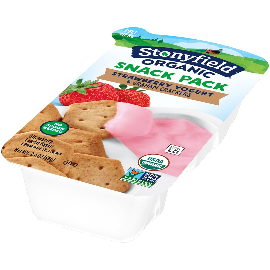 slide 3 of 8, Stonyfield Organic Strawberry Yogurt & Graham Crackers Snack Pack, 2.4 oz