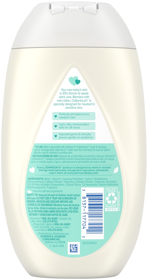 slide 5 of 6, Johnson's Cotton Touch Newborn Face And Body Lotion, 13.6 fl oz