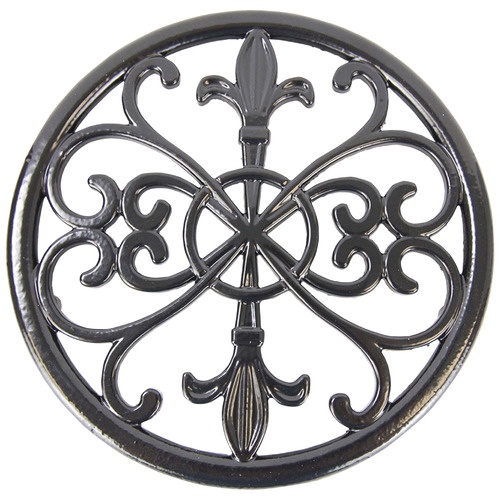 slide 1 of 1, cast iron fleur de lis trivet, 1 ct