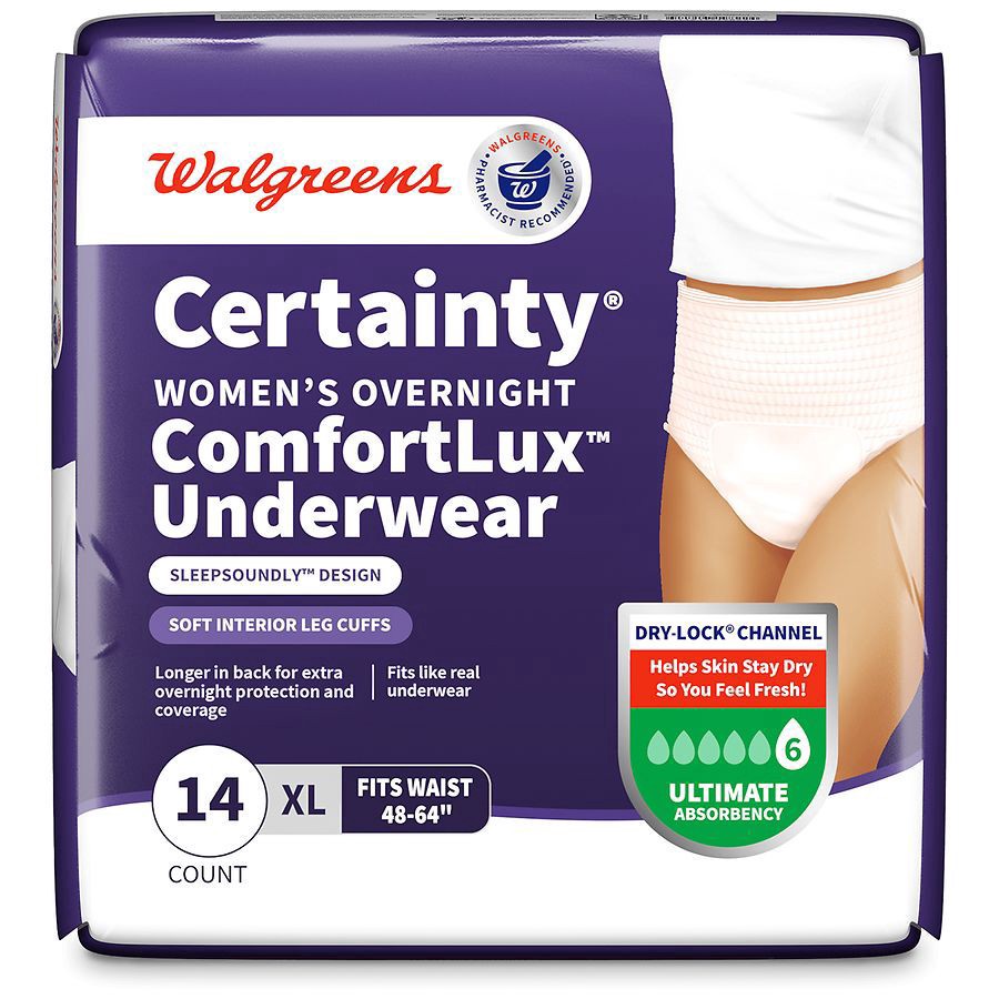 slide 2 of 5, Walgreens Certainty Women's Overnight ComfortLux Underwear X-Large, 14 ct