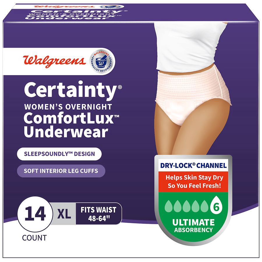 slide 1 of 5, Walgreens Certainty Women's Overnight ComfortLux Underwear X-Large, 14 ct