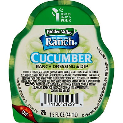 slide 1 of 1, Hidden Valley The Original Ranch Cucumber Dip & Pour Cup, 1.5 oz