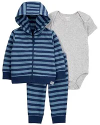 Carter's Baby 3-Piece Striped Little Cardigan Set Blue/Grey NB