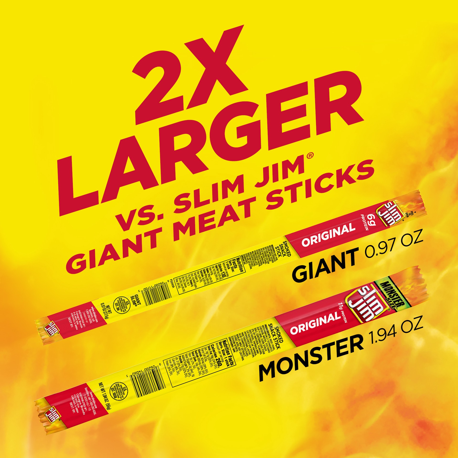 slide 3 of 5, Slim Jim Monster Size Original Meat Stick, 1.94 OZ Meat Snacks, 1.94 oz