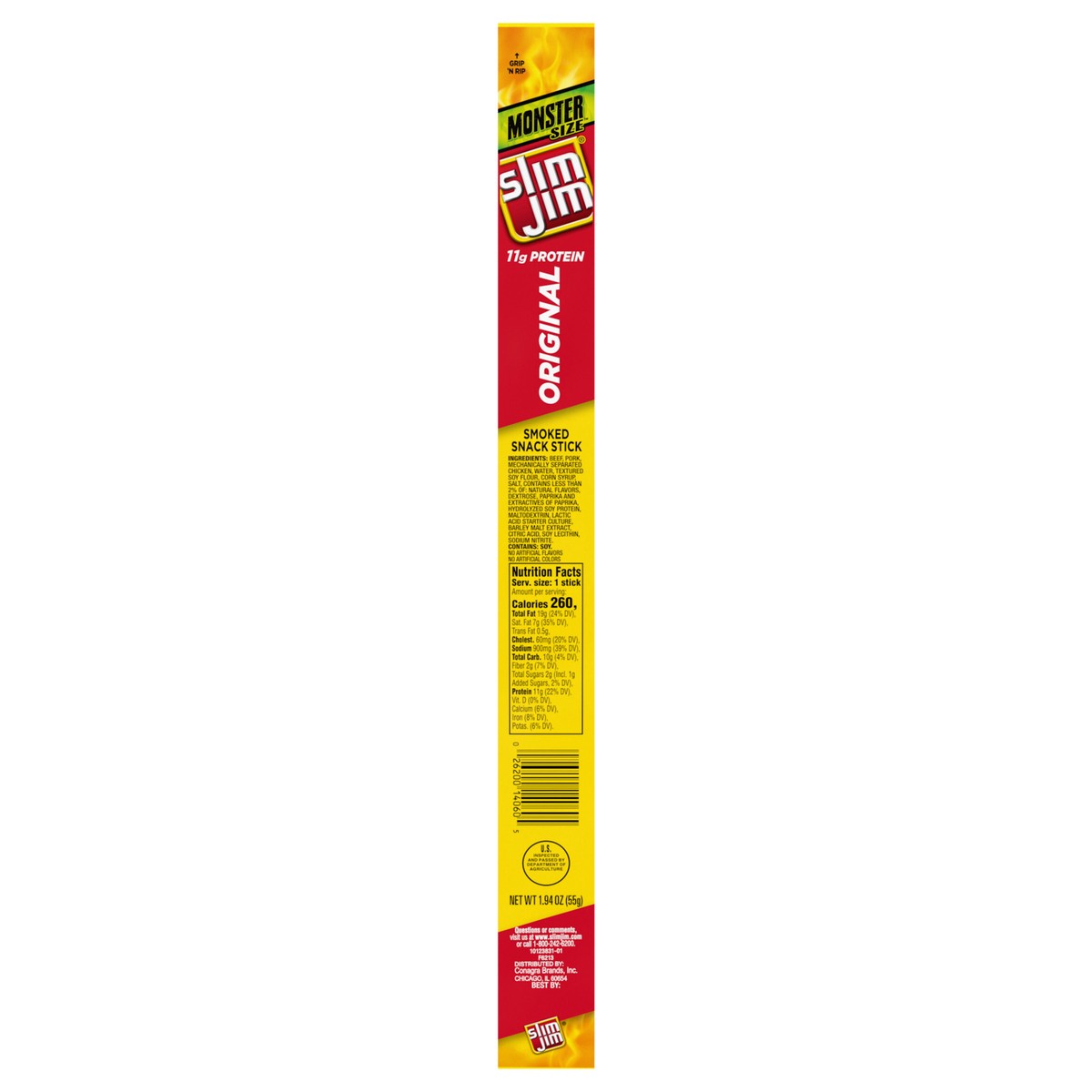 slide 1 of 5, Slim Jim Monster Size Original Meat Stick, 1.94 OZ Meat Snacks, 1.94 oz