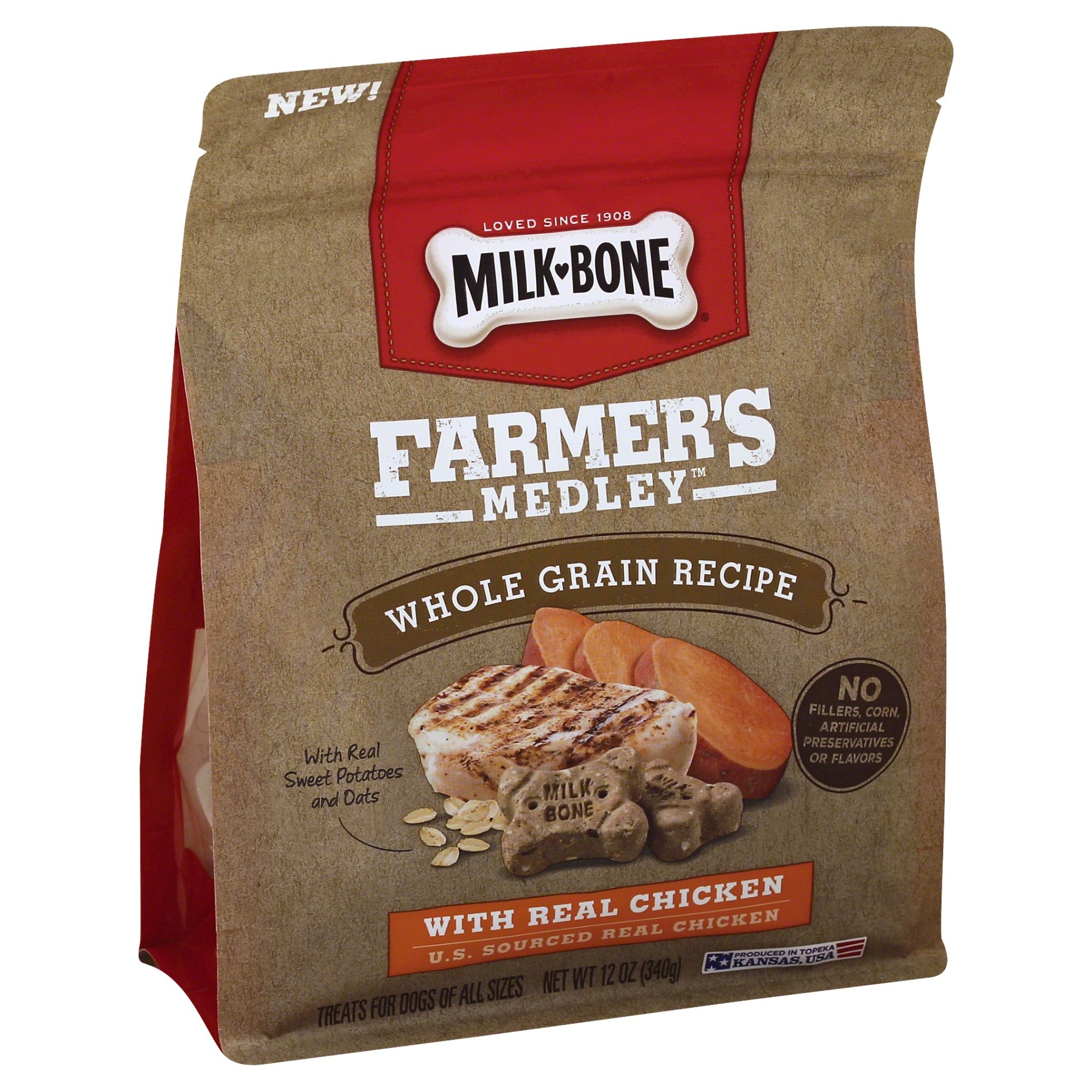 slide 1 of 1, Milk-Bone Milk Bone Farmer's Medley Whole Grain Treats, Chicken, 12 oz