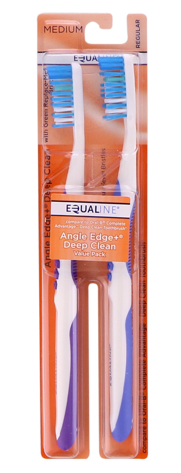 slide 1 of 1, Equaline Angle Edge+ Deep Clean Medium Toothbrush, 2 ct