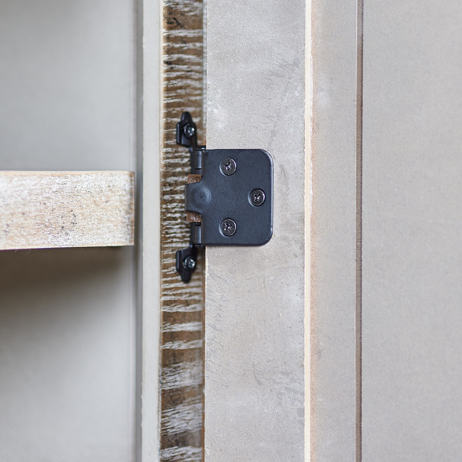 slide 4 of 6, RELIABILT 200-Degree Adjustable Overlay Overlay Surface Self-Closing Matte black Cabinet Hinge, 1 Pair(s) 2 -Pieces, 1 ct