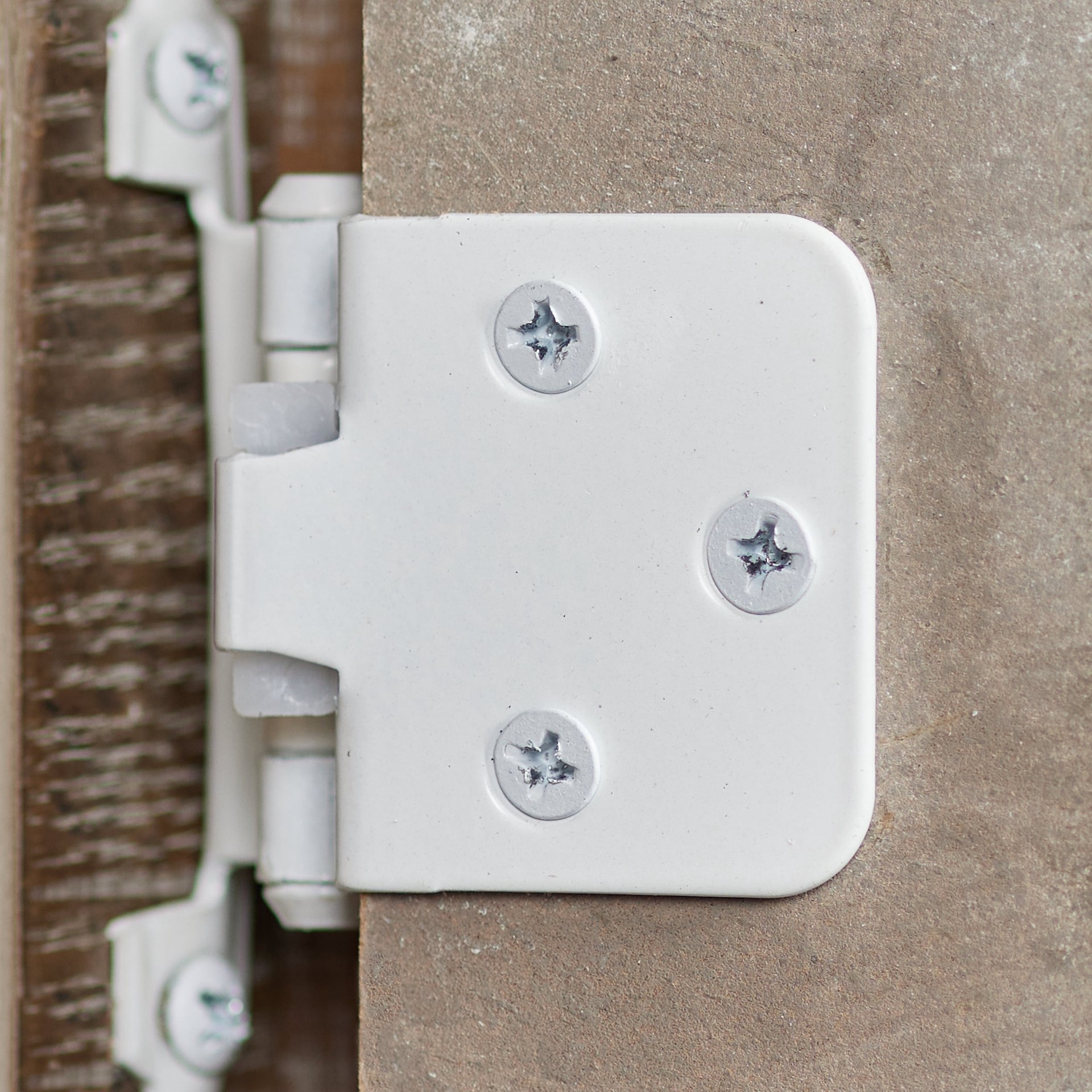 slide 5 of 6, RELIABILT 200-Degree Adjustable Overlay Overlay Surface Self-Closing White Cabinet Hinge, 1 Pair(s) 2 -Pieces, 1 ct