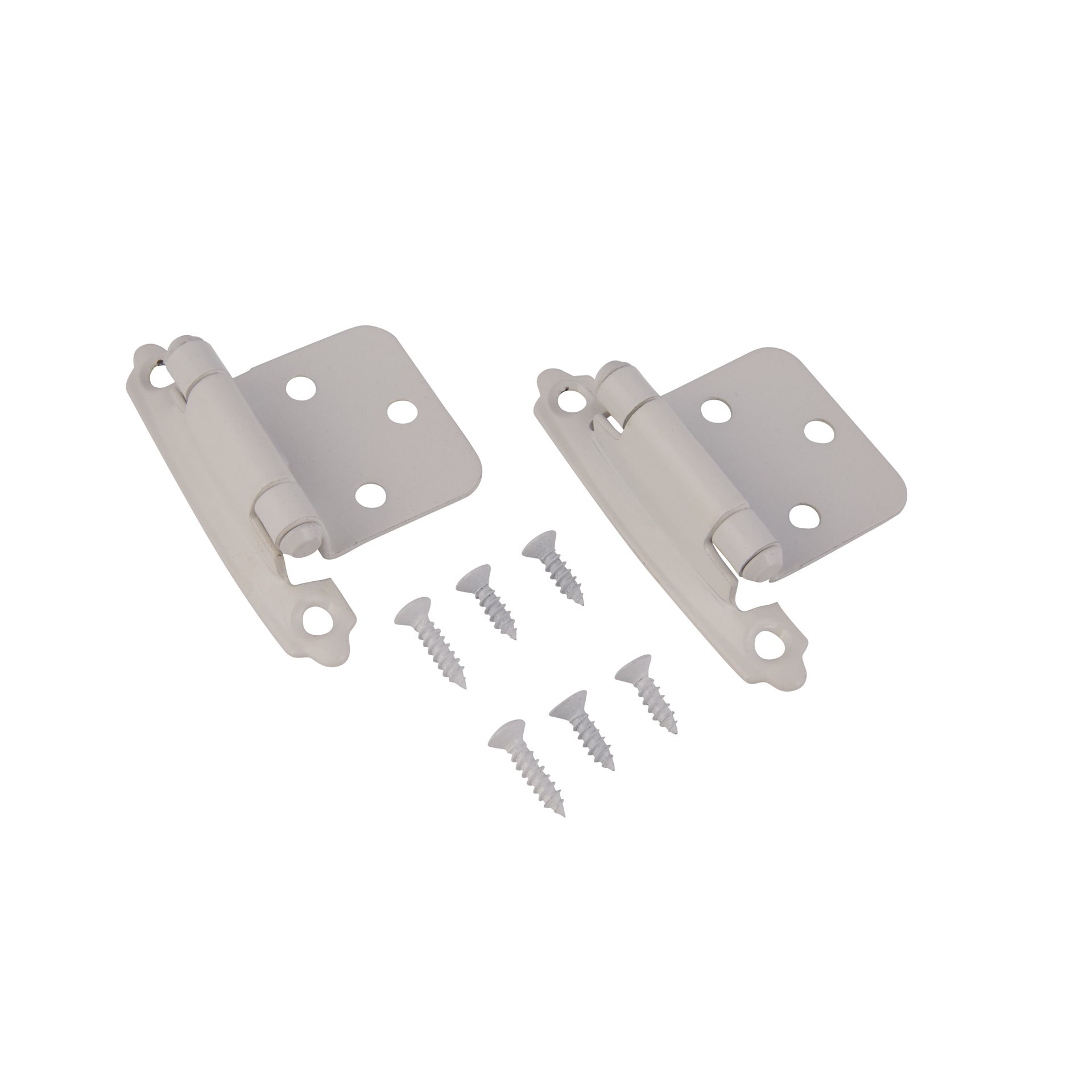 slide 6 of 6, RELIABILT 200-Degree Adjustable Overlay Overlay Surface Self-Closing White Cabinet Hinge, 1 Pair(s) 2 -Pieces, 1 ct