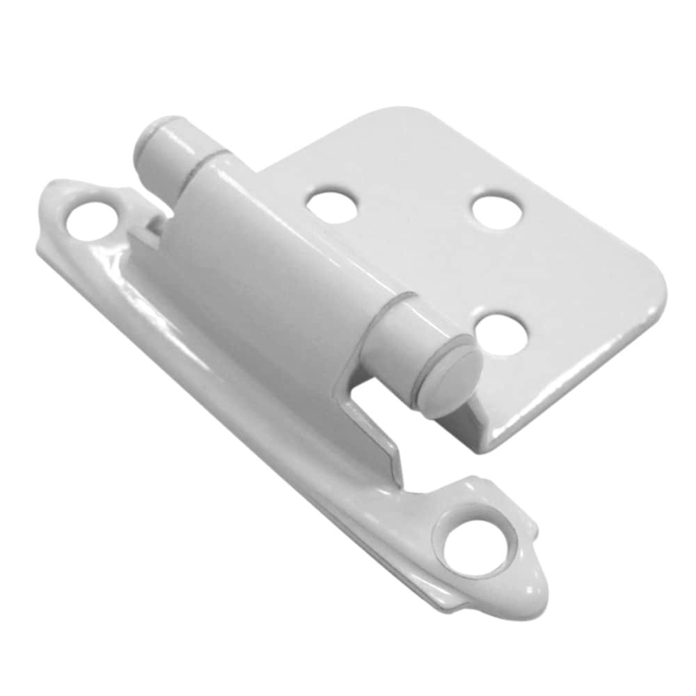 slide 1 of 6, RELIABILT 200-Degree Adjustable Overlay Overlay Surface Self-Closing White Cabinet Hinge, 1 Pair(s) 2 -Pieces, 1 ct