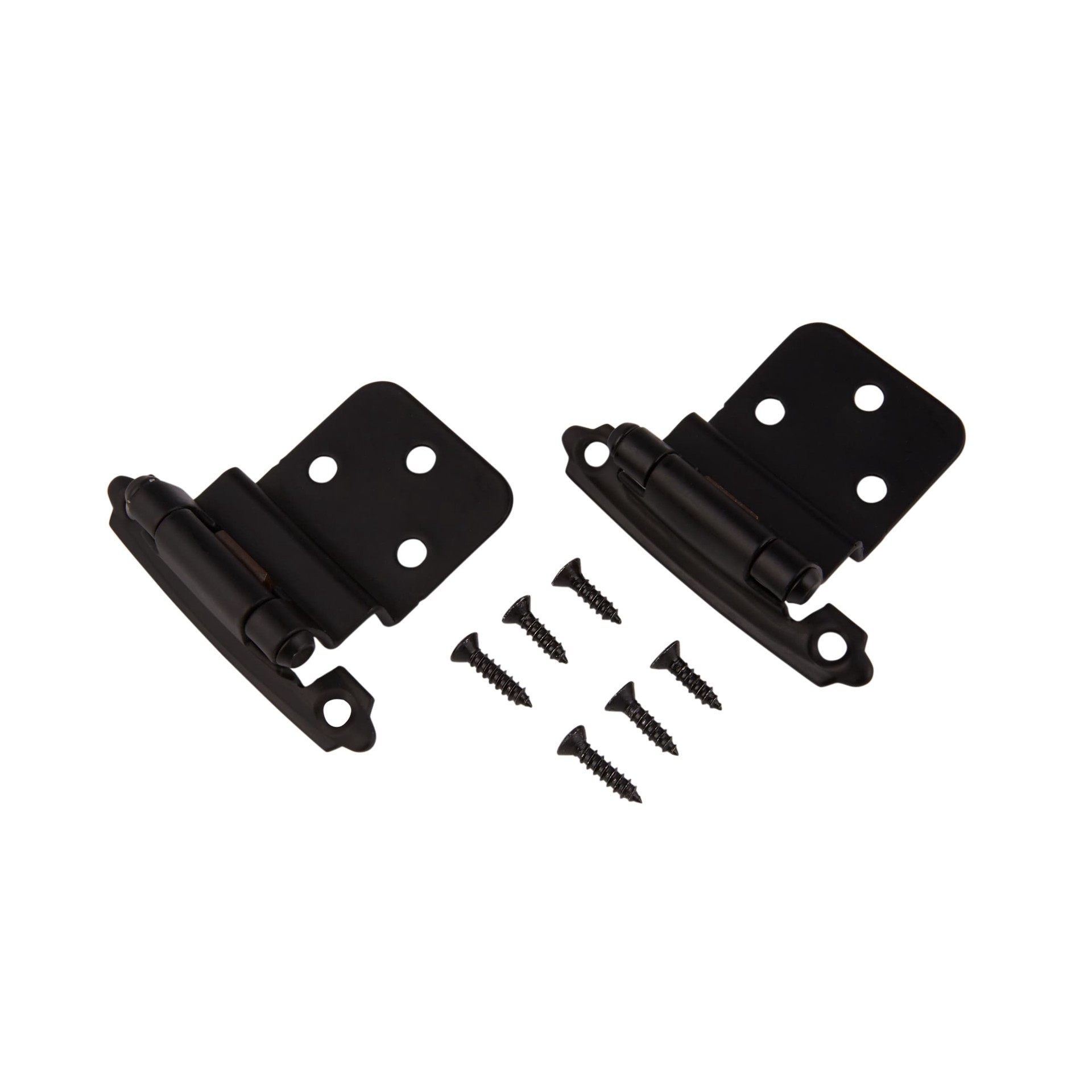 slide 6 of 6, RELIABILT 200-Degree 3/8-in Inset Inset Surface Self-Closing Matte black Cabinet Hinge, 1 Pair(s) 2 -Pieces, 1 ct