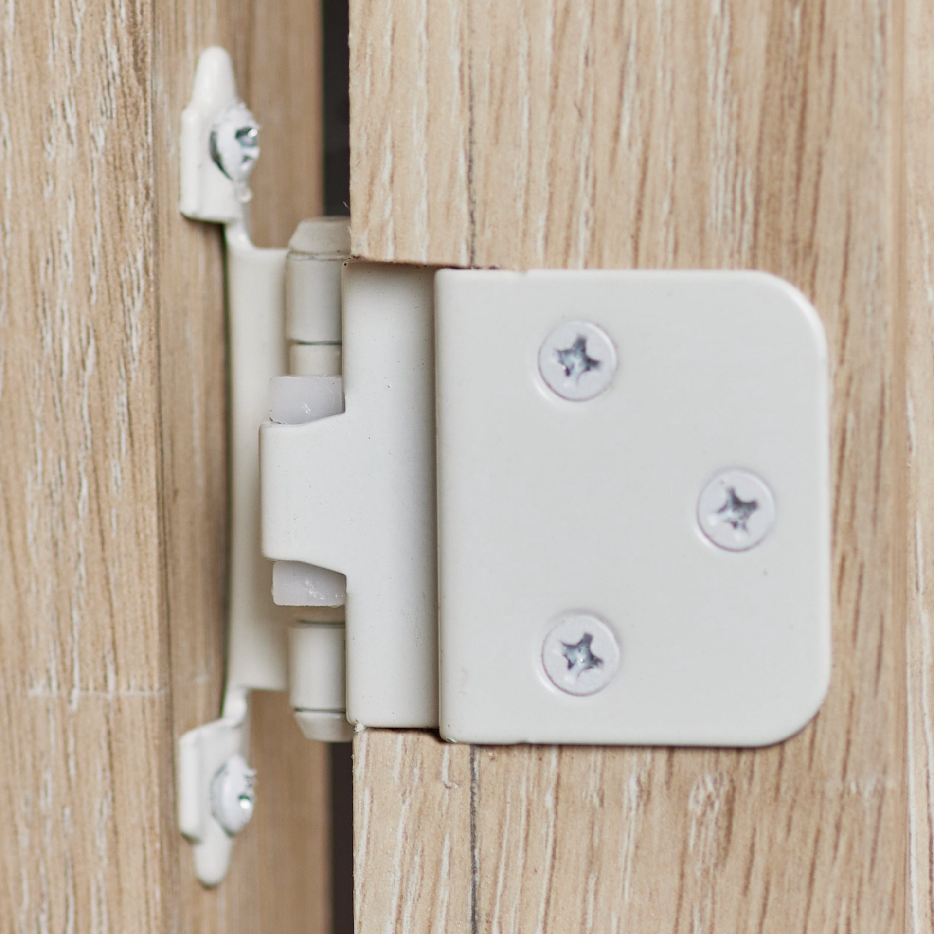 slide 5 of 6, RELIABILT 200-Degree 3/8-in Inset Inset Surface Self-Closing White Cabinet Hinge, 1 Pair(s) 2 -Pieces, 1 ct