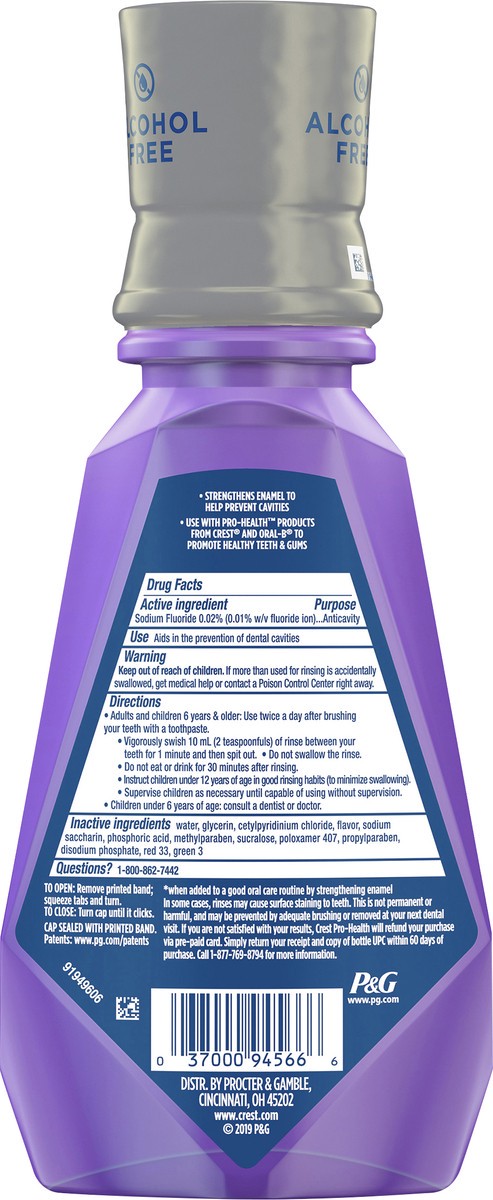 slide 3 of 3, Crest Pro Health Advanced Alcohol Free Anticavity Fluoride Mouthwash Enamel Care Contains CPC (cetylpyridinium chloride) Inactive Ingredient, 500 mL (16.9 fl oz), 16.9 fl oz