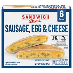 Sandwich Bros. Sausage, Egg & Cheese Pita Snack Sandwiches, Frozen Breakfast Pita, 15 oz. 6-Count
