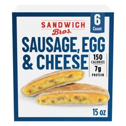 Sandwich Bros. Sausage, Egg & Cheese Pita Snack Sandwiches, Frozen Breakfast Pita, 15 oz. 6-Count