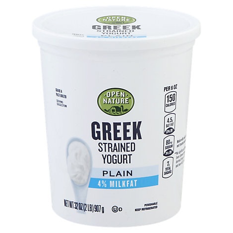 slide 1 of 1, Open Nature Yogurt Greek Lowfat 4% Milkfat Strained Plain, 32 oz