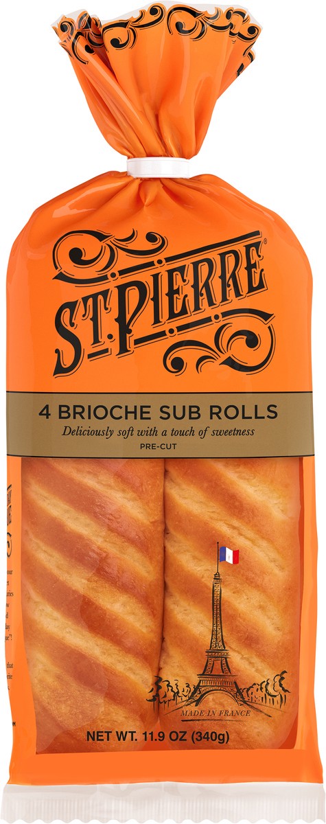 slide 4 of 7, St Pierre Pre-Cut Brioche Sub Rolls 4 4 ea, 11.9 oz