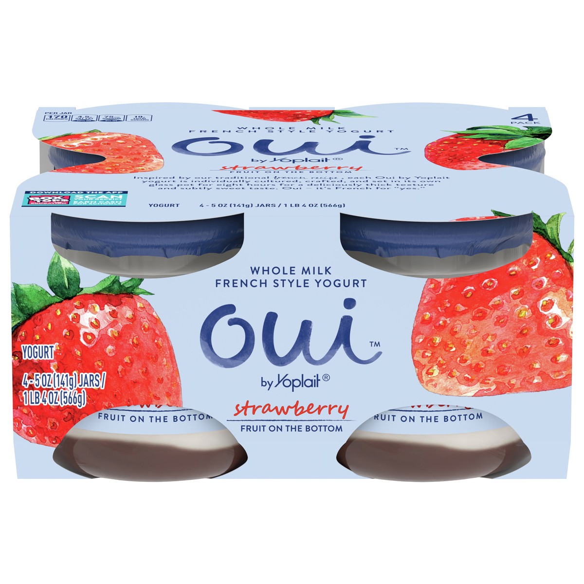 slide 1 of 2, Oui by Yoplait French Style Strawberry Whole Milk Yogurt, 4 Ct, 4 ct