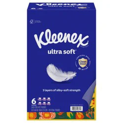 Kleenex Ultra Soft Facial Tissues, 6 Flat Boxes, 120 Tissues per Box, 3-Ply (720 Total Tissues)