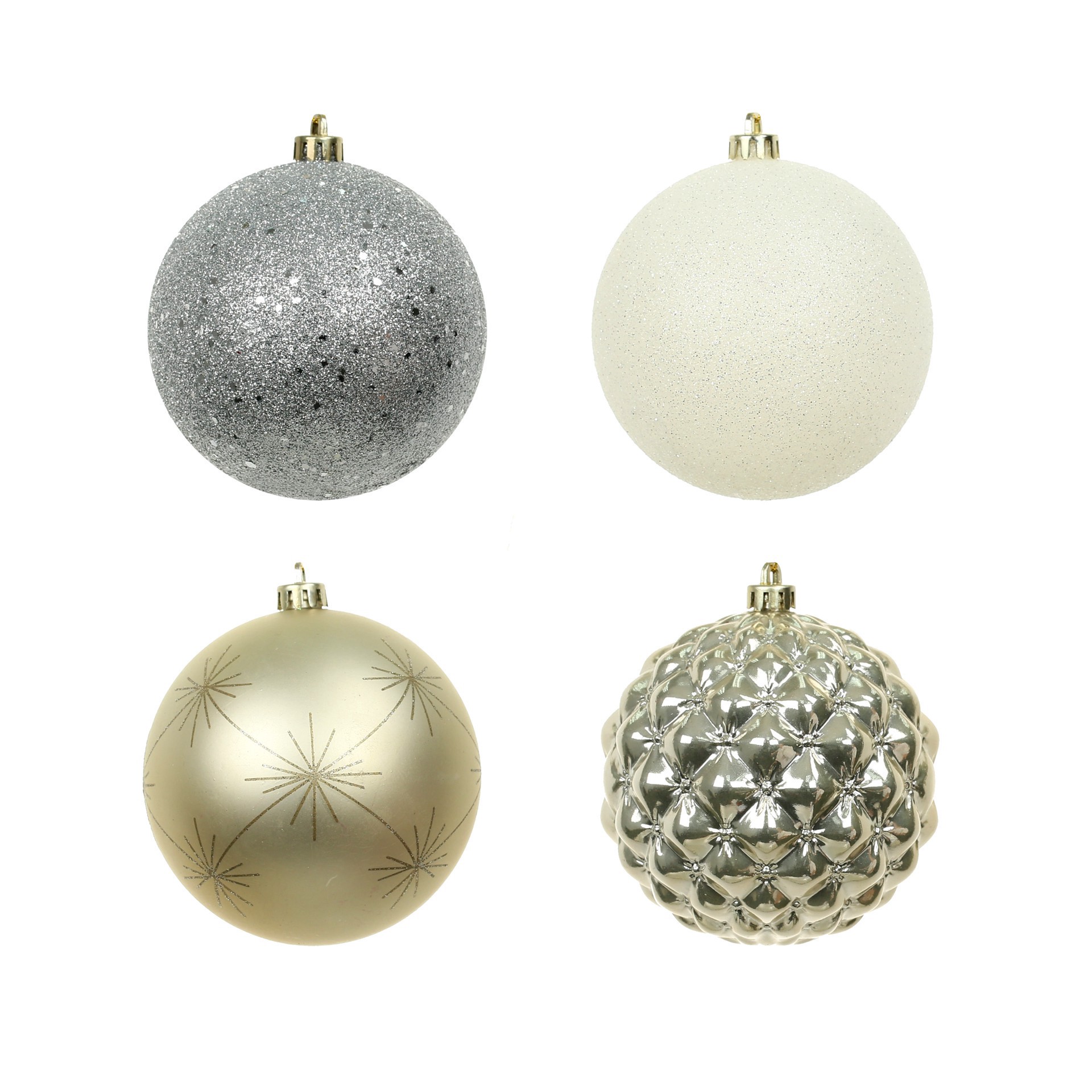 slide 3 of 3, 14 Pack 4" Gold & Silver Glitter & Starburst Shatterproof Ball Ornaments By Ashland, 14 ct