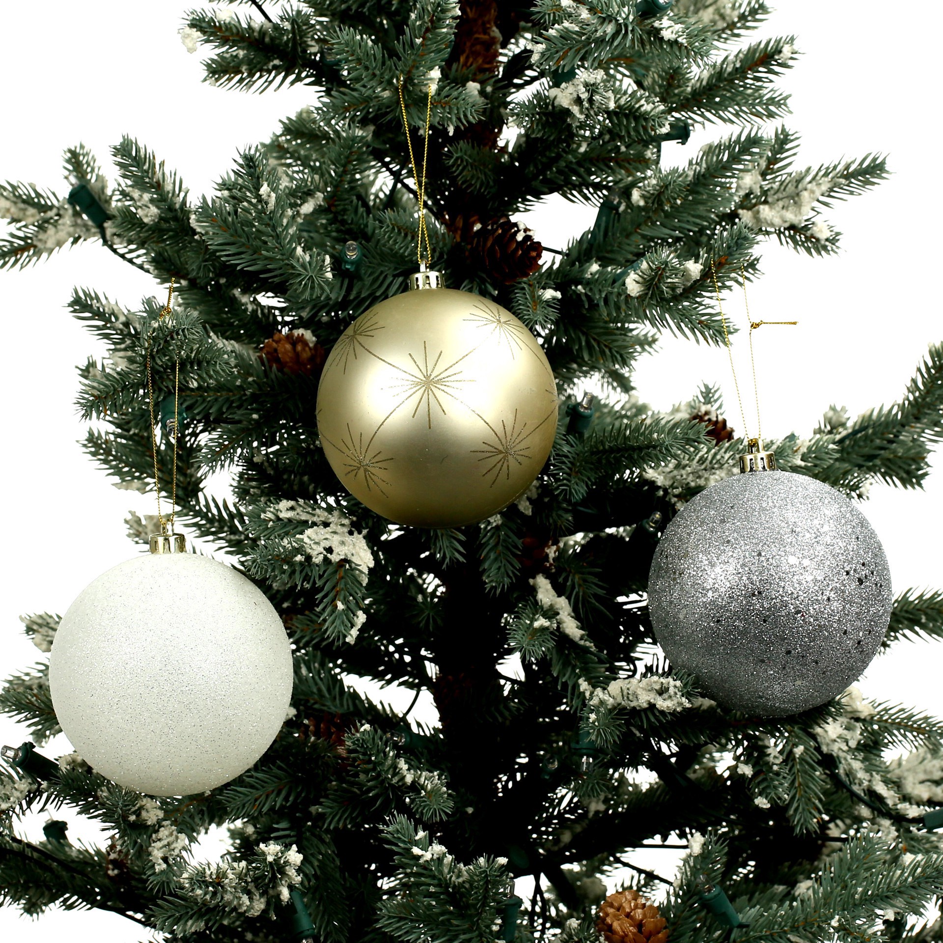 slide 2 of 3, 14 Pack 4" Gold & Silver Glitter & Starburst Shatterproof Ball Ornaments By Ashland, 14 ct