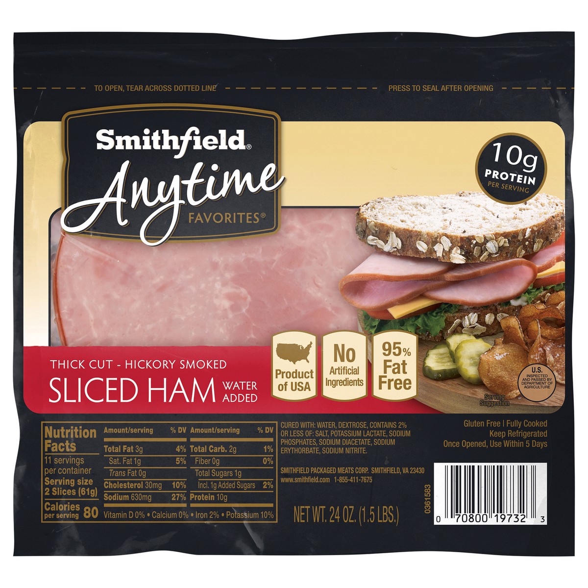 slide 2 of 5, Smithfield Anytime Favorites Thick Cut Hickory Smoked Sliced Ham 24 oz, 24 oz