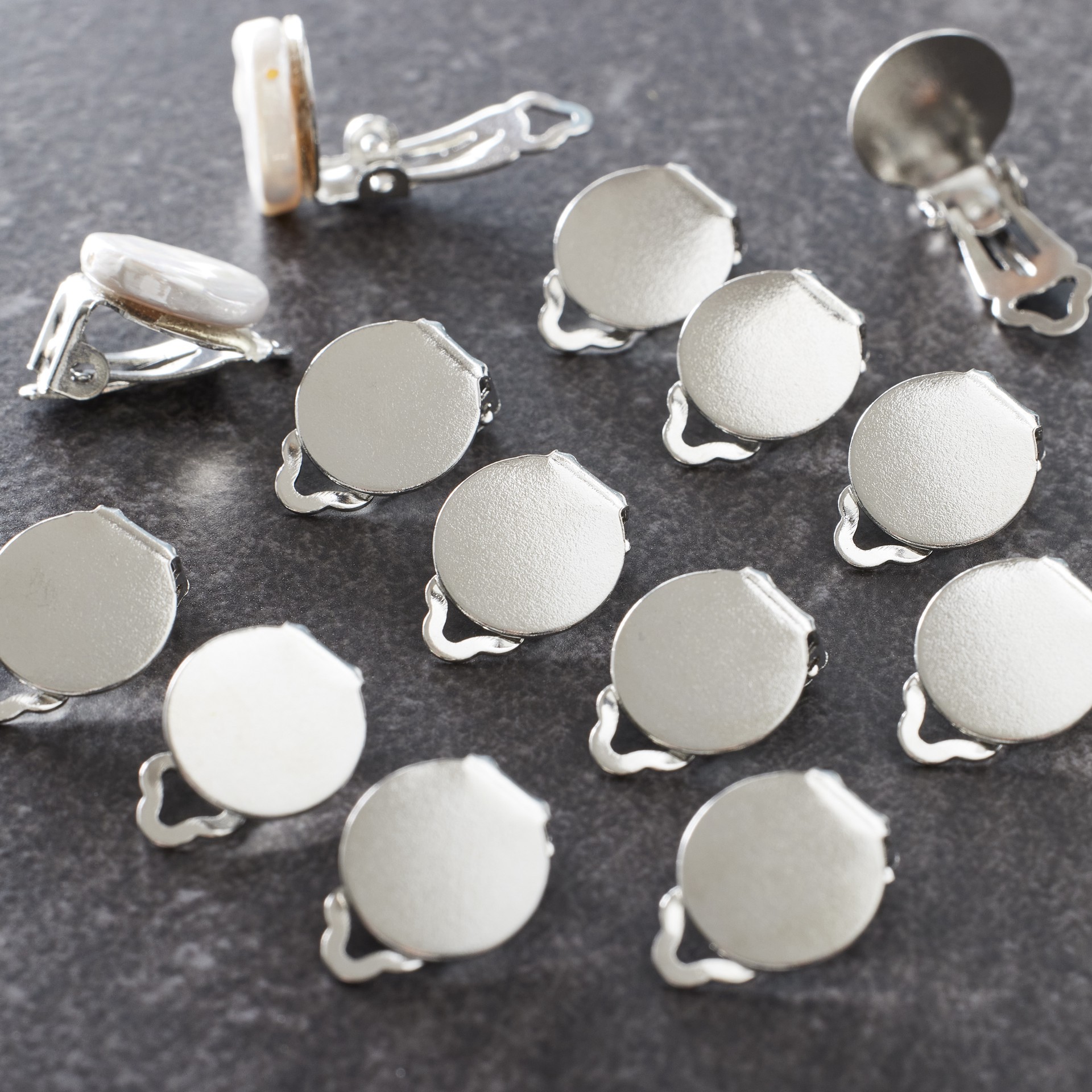 slide 2 of 2, Bead Landing Earring Clip On, Rhodium, 12 mm