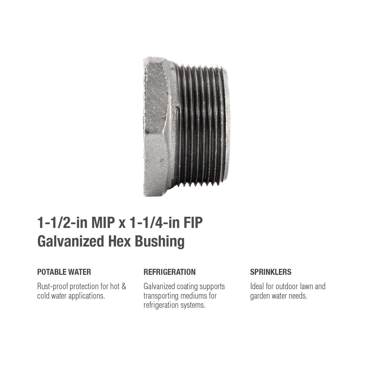slide 5 of 6, RELIABILT 1-1/2-in x 1-1/4-in Galvanized Hex Bushing, 1 ct