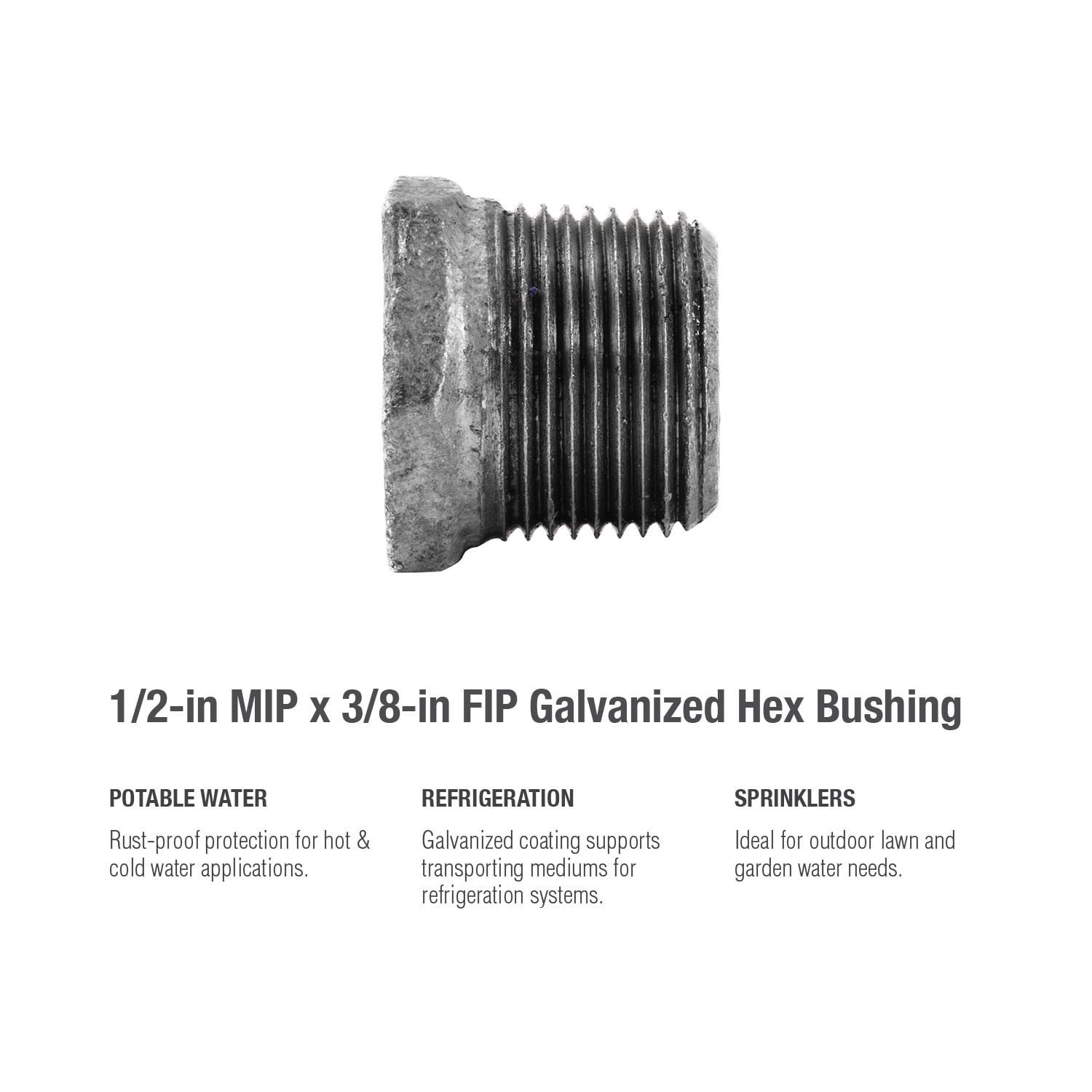 slide 5 of 6, RELIABILT 1/2-in x 3/8-in Galvanized Hex Bushing, 1 ct