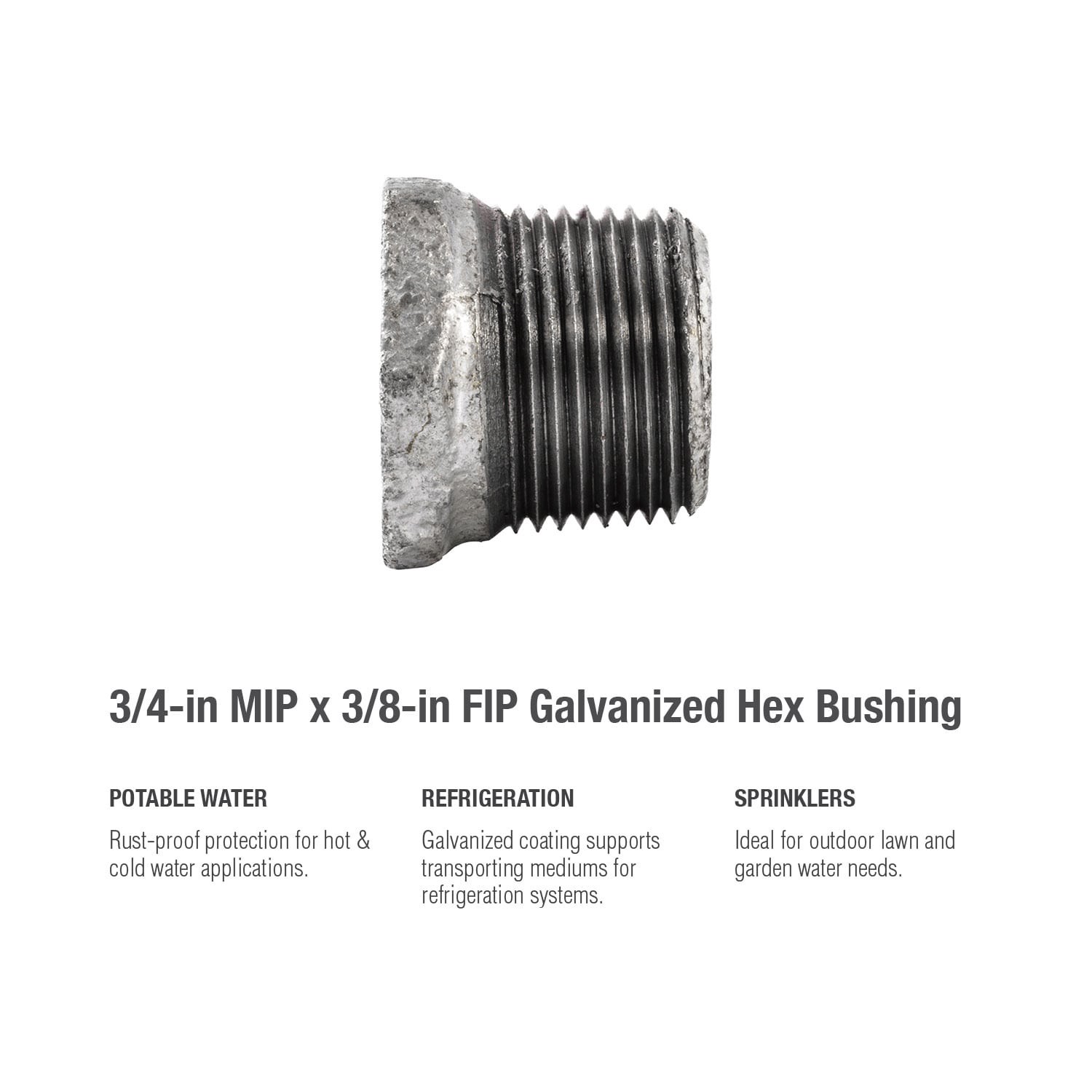 slide 5 of 6, RELIABILT 3/4-in x 3/8-in Galvanized Hex Bushing, 1 ct