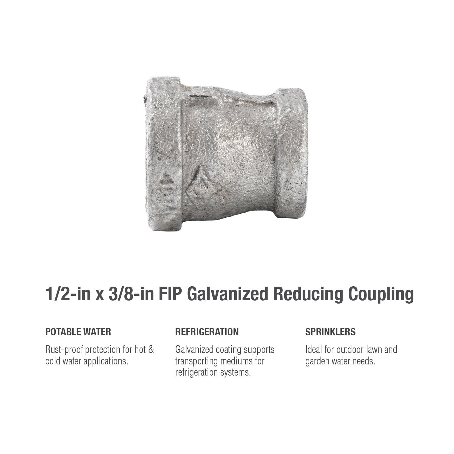 slide 5 of 6, RELIABILT 1/2-in x 3/8-in Galvanized Reducing Coupling, 1 ct