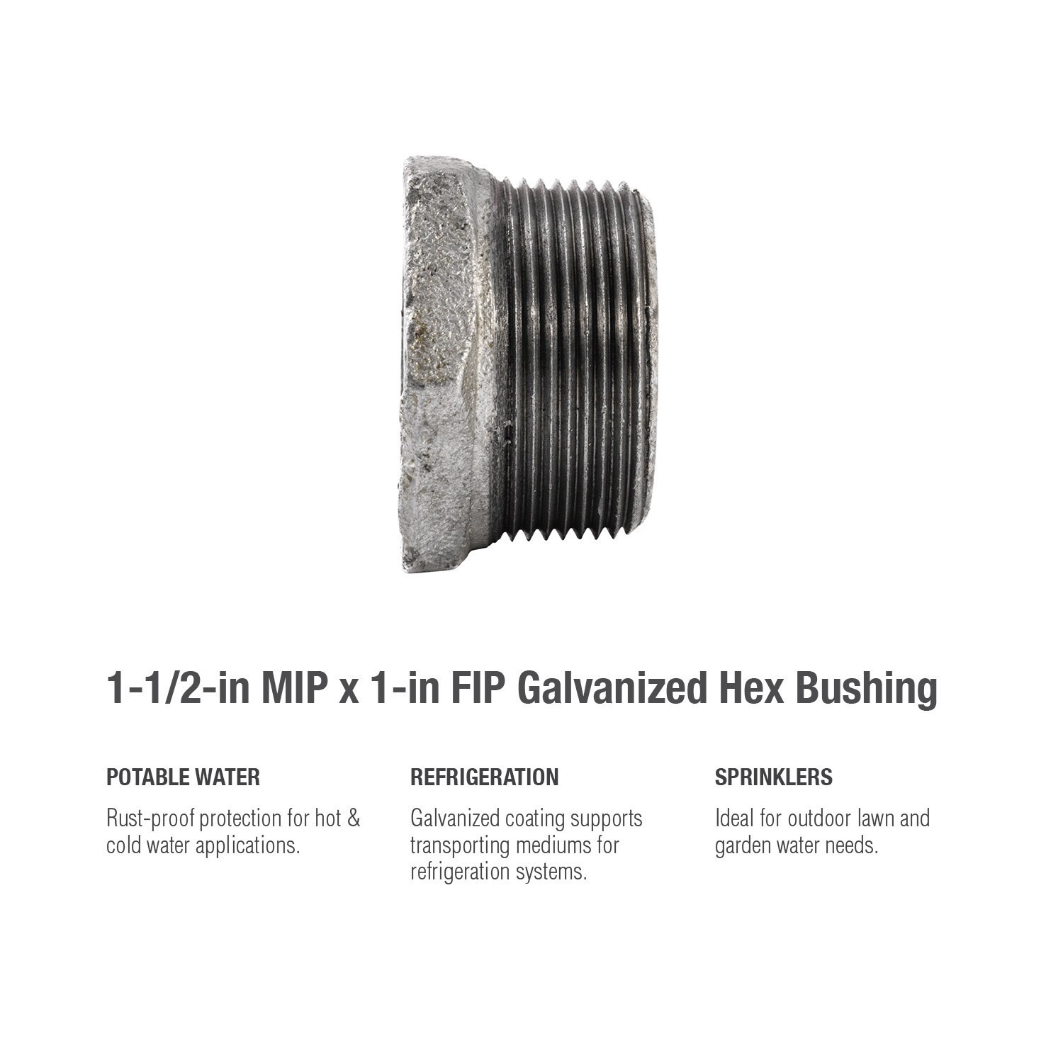 slide 5 of 6, RELIABILT 1-1/2-in x 1-in Galvanized Hex Bushing, 1 ct
