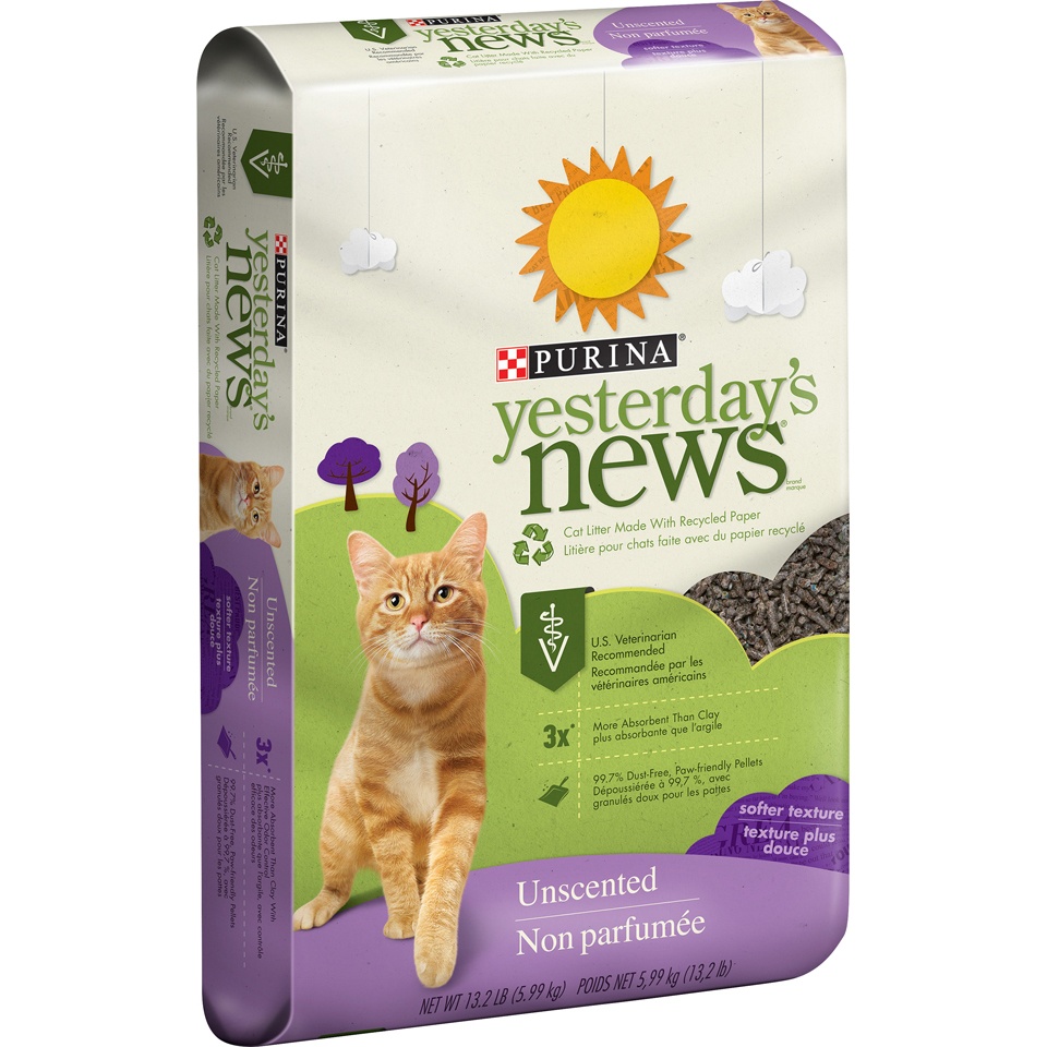 slide 2 of 8, Purina Yesterday's News Non Clumping Paper Cat Litter, Softer Texture Unscented Cat Litter, 13.20 lb