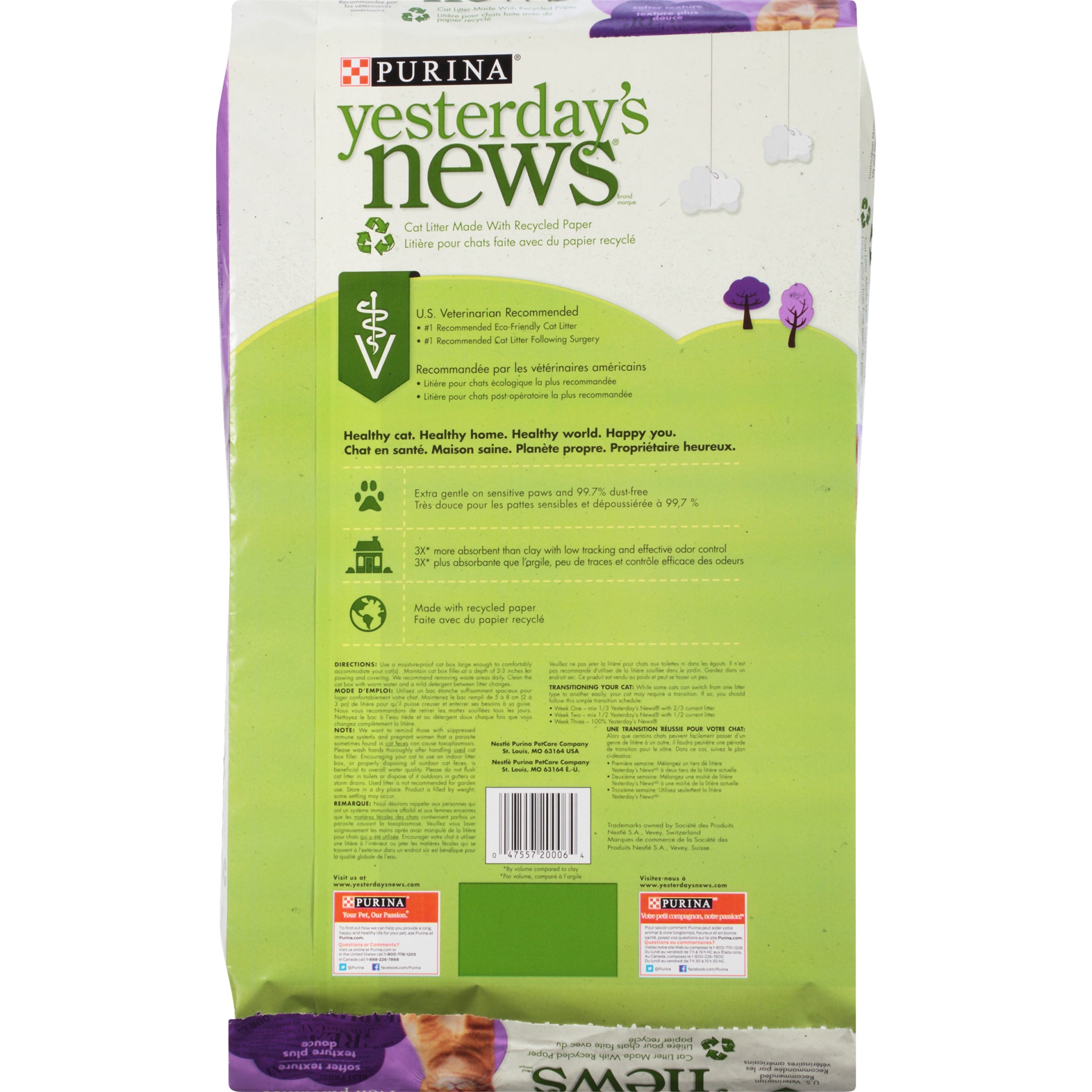 slide 6 of 8, Purina Yesterday's News Non Clumping Paper Cat Litter, Softer Texture Unscented Cat Litter, 13.20 lb