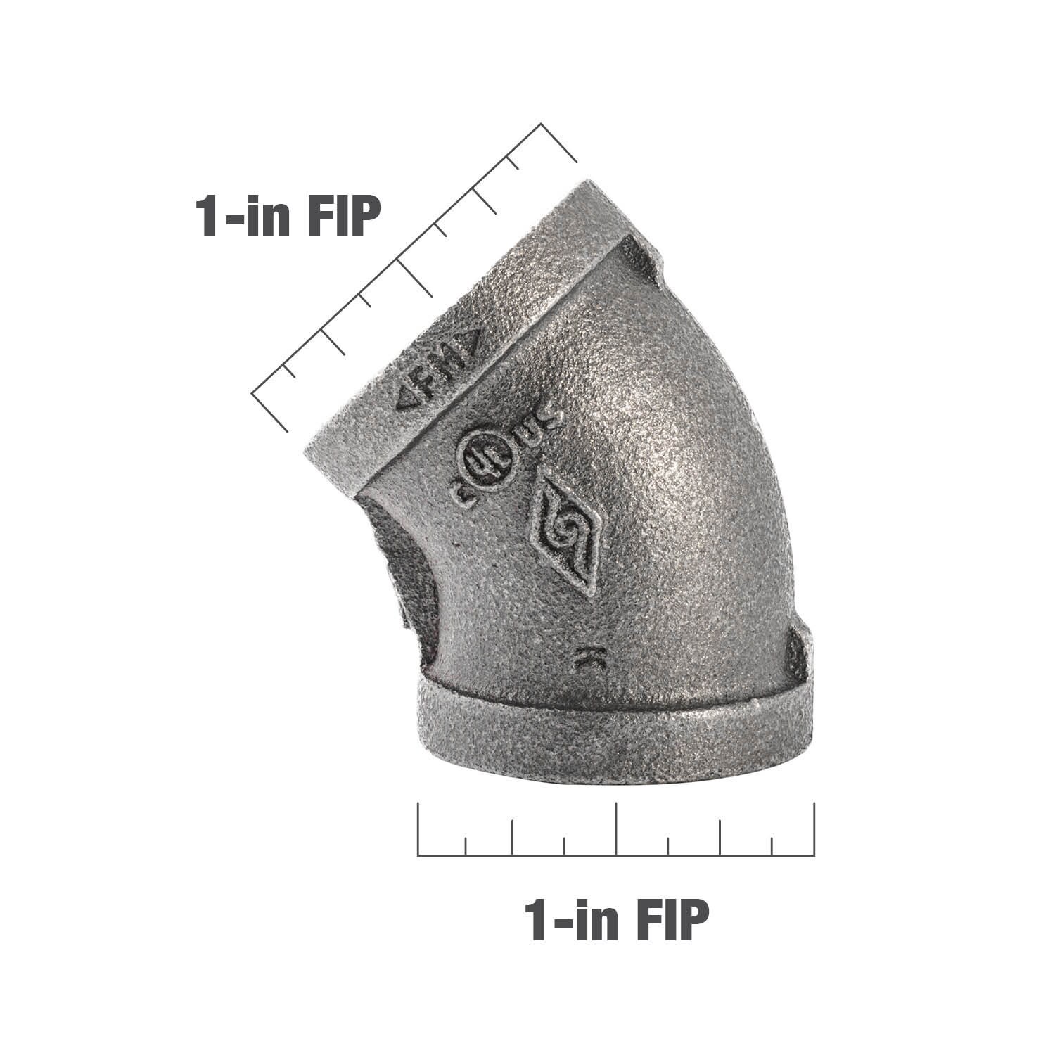 slide 4 of 6, RELIABILT 1-in 45 Black Iron Elbow Fitting, 1 ct