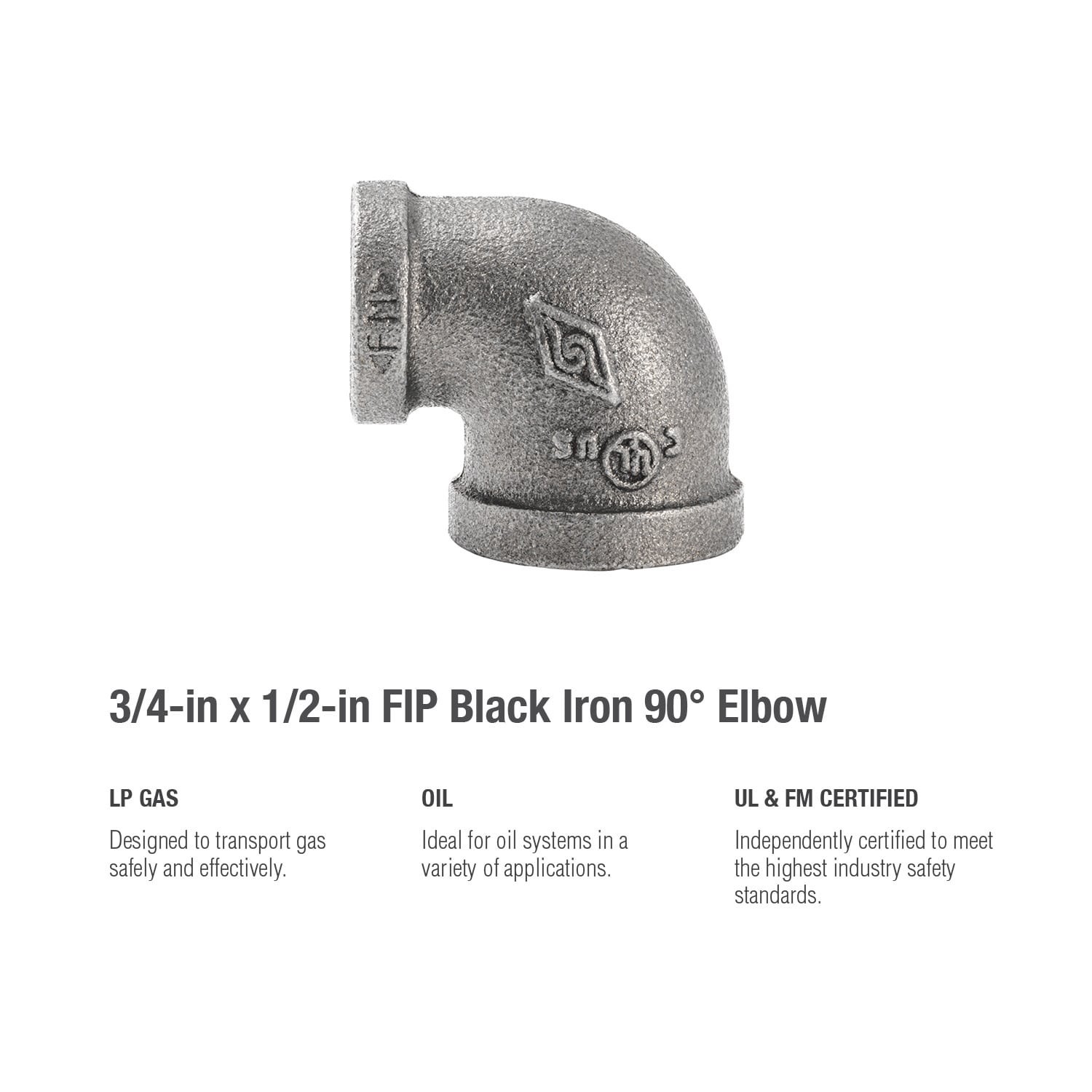 slide 5 of 6, RELIABILT 3/4-in x 1/2-in 90 Black Iron Elbow Fitting, 1 ct