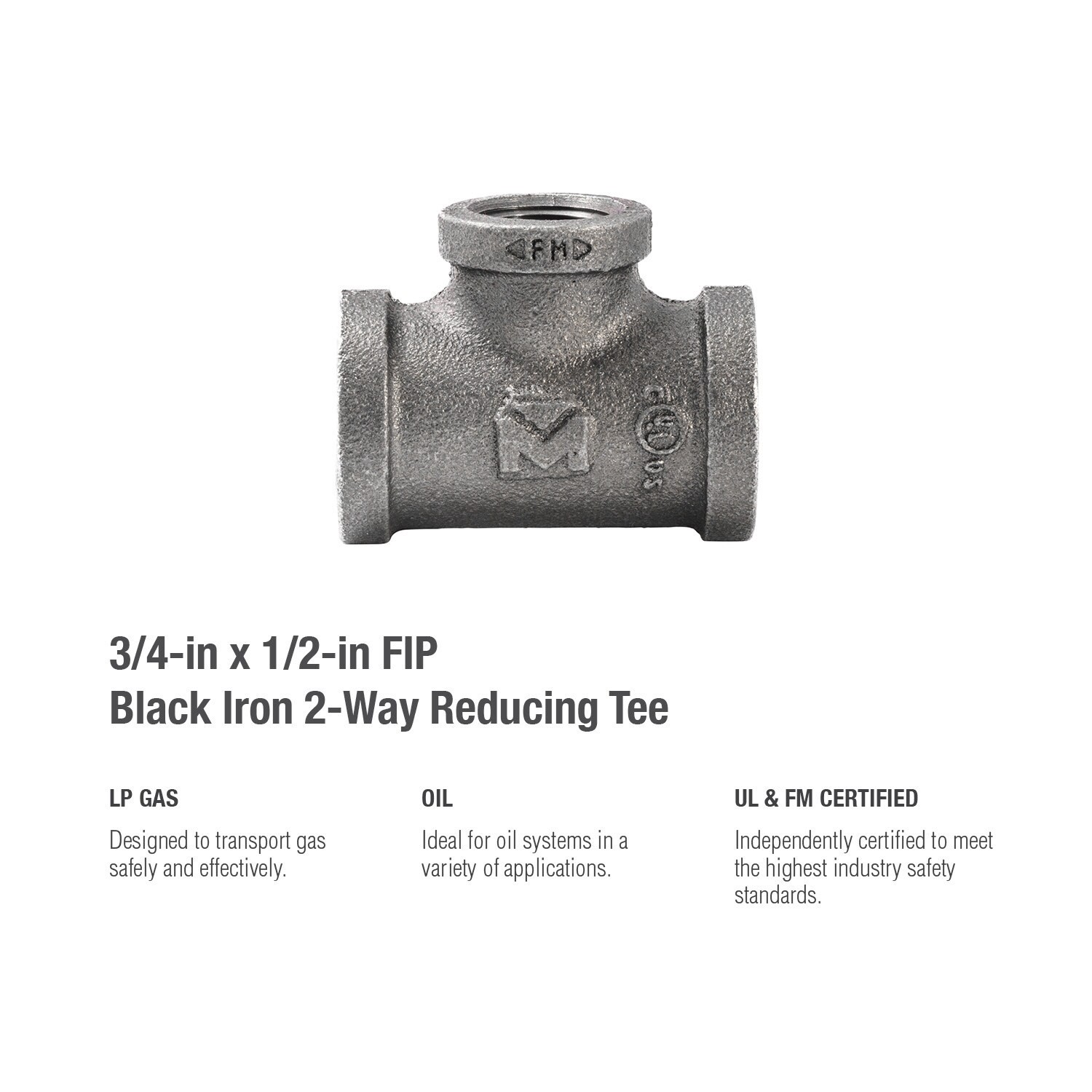 slide 5 of 6, RELIABILT 3/4-in Black Iron Tee Fitting, 1 ct