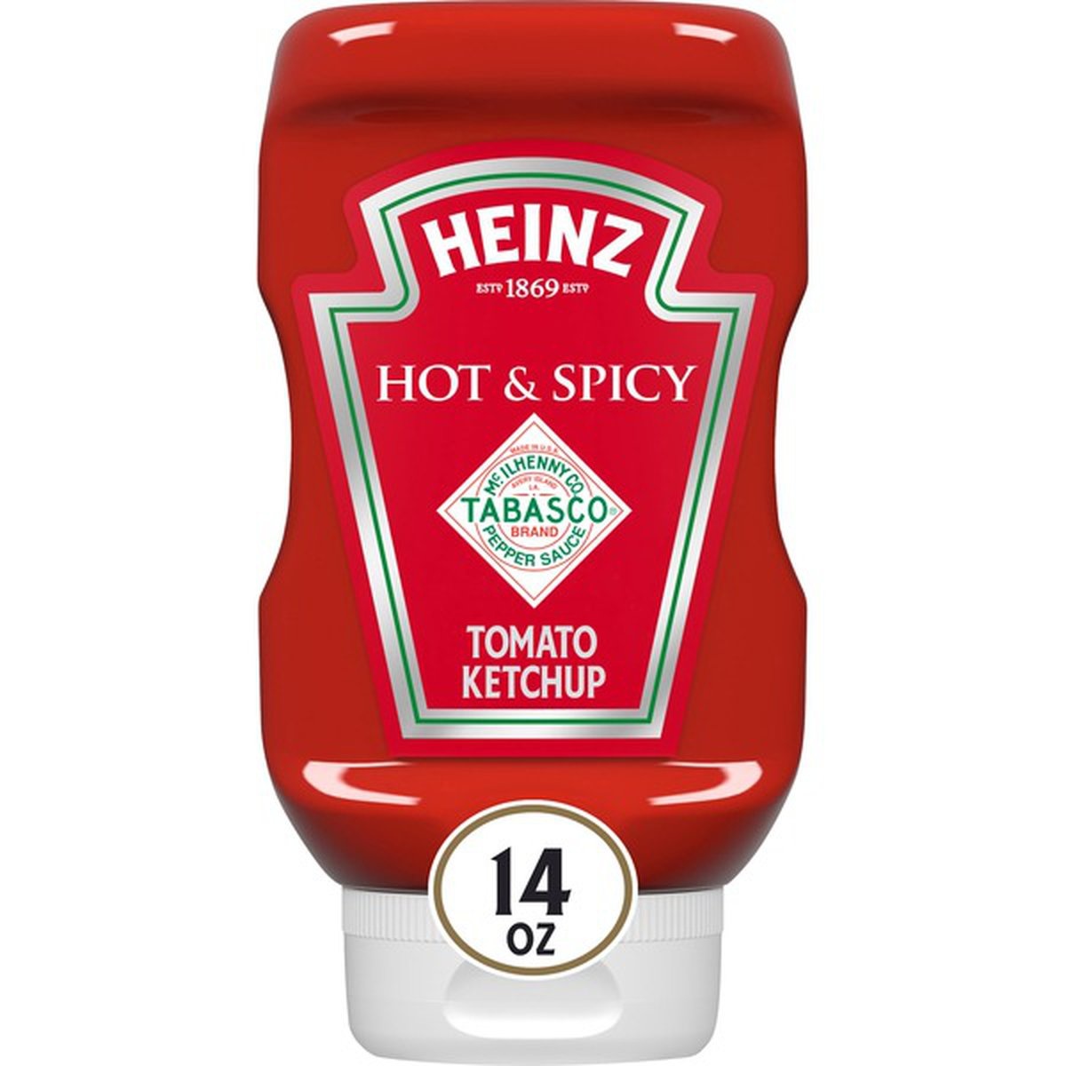 slide 1 of 1, Heinz Hot & Spicy Tomato Ketchup Blended With Tabasco Pepper Sauce, 14 oz