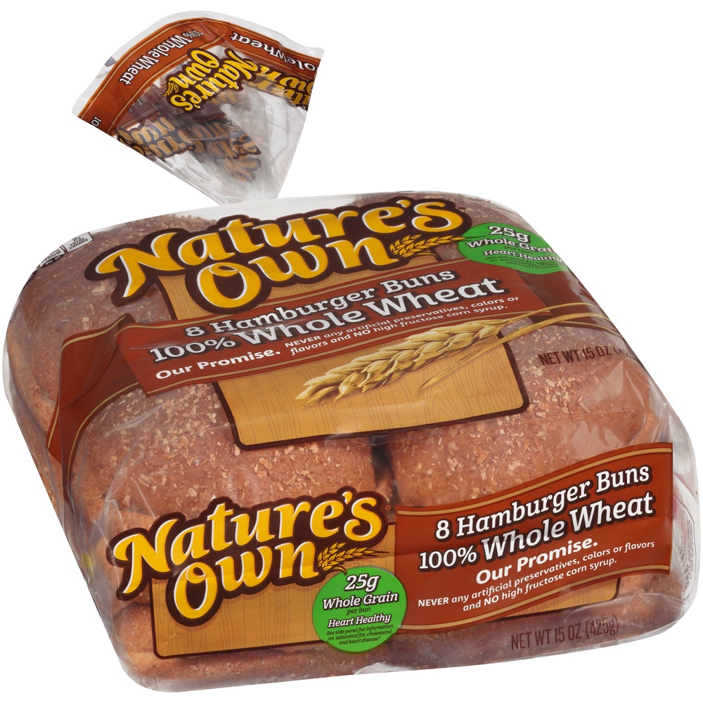 slide 2 of 8, Nature's Own 100% Whole Wheat Hamburger Buns 15 oz, 15 oz