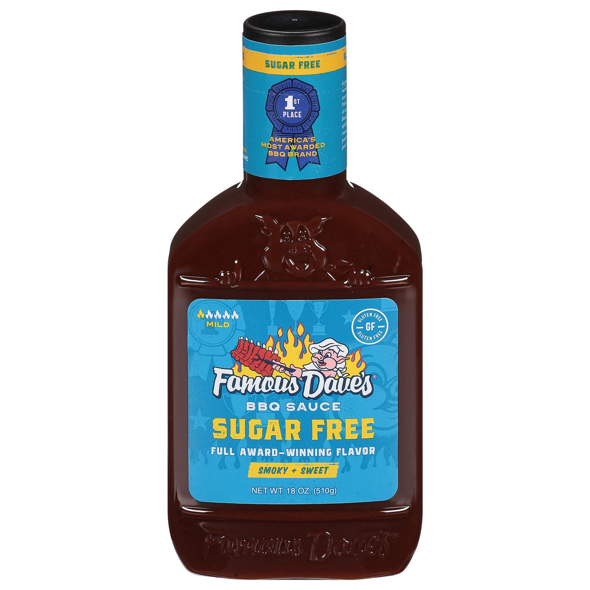 slide 1 of 14, Famous Dave's Sugar-Free Mild Smoky + Sweet BBQ Sauce 18 oz, 18 oz